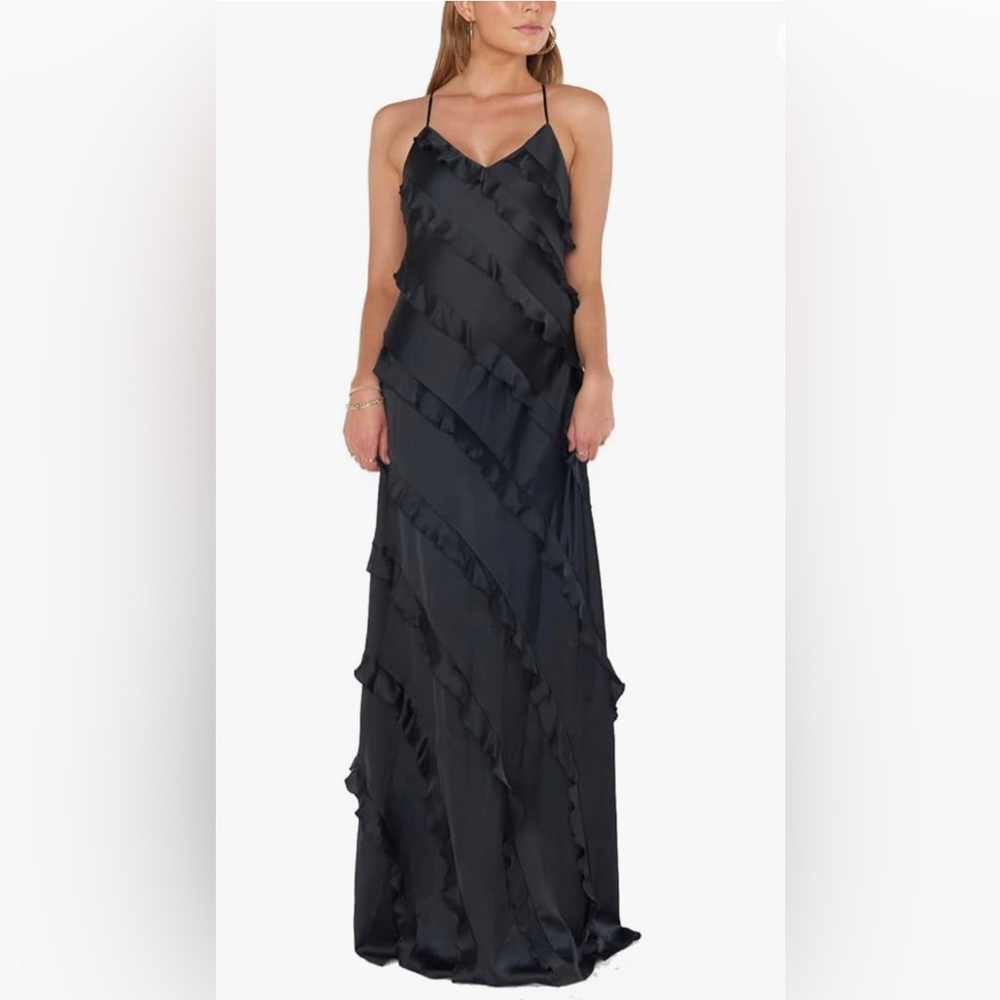 Black ruffle floor length dress